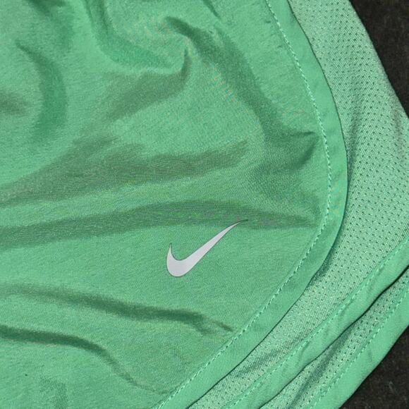 Nike Dri Fit Running Shorts Junior's XS Green Brief Liner Swoosh Logo Stretch - Picture 3 of 6